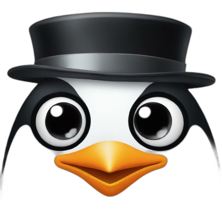 a  penguin with a black top hat on his head emoji
