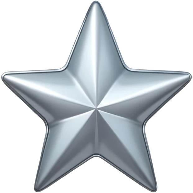 Chrome silver star emoji, iOS emoji style, glossy metallic surface, soft reflections, minimalistic, centered, clean white background, high detail, smooth gradients emoji