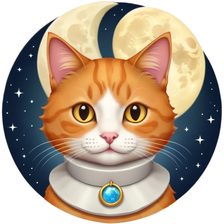 um gato roo com um colar de lua emoji