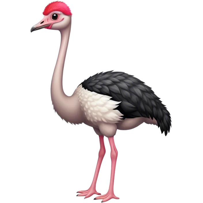 An ostrich with black and white feathers. pinkish-red neck, red legs. emoji