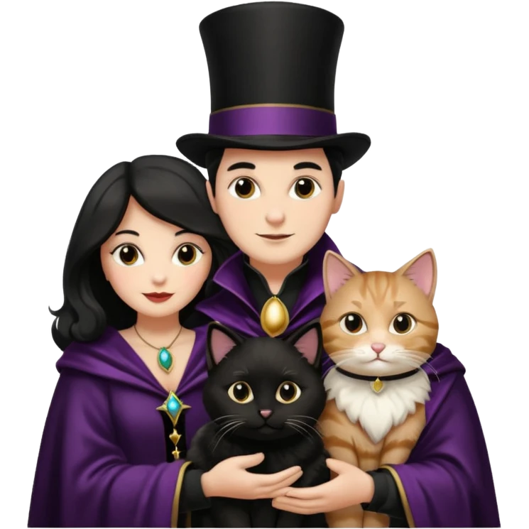 magician couple and their pet cat emoji