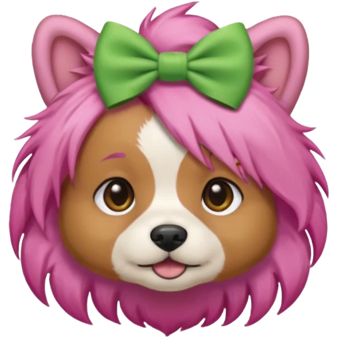 dog with pink hair and green bow on head emoji