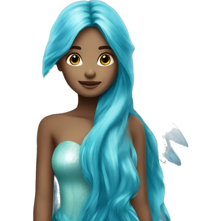 Beautiful, fairy, blue, turqoise, silver, long hair, big wings emoji
