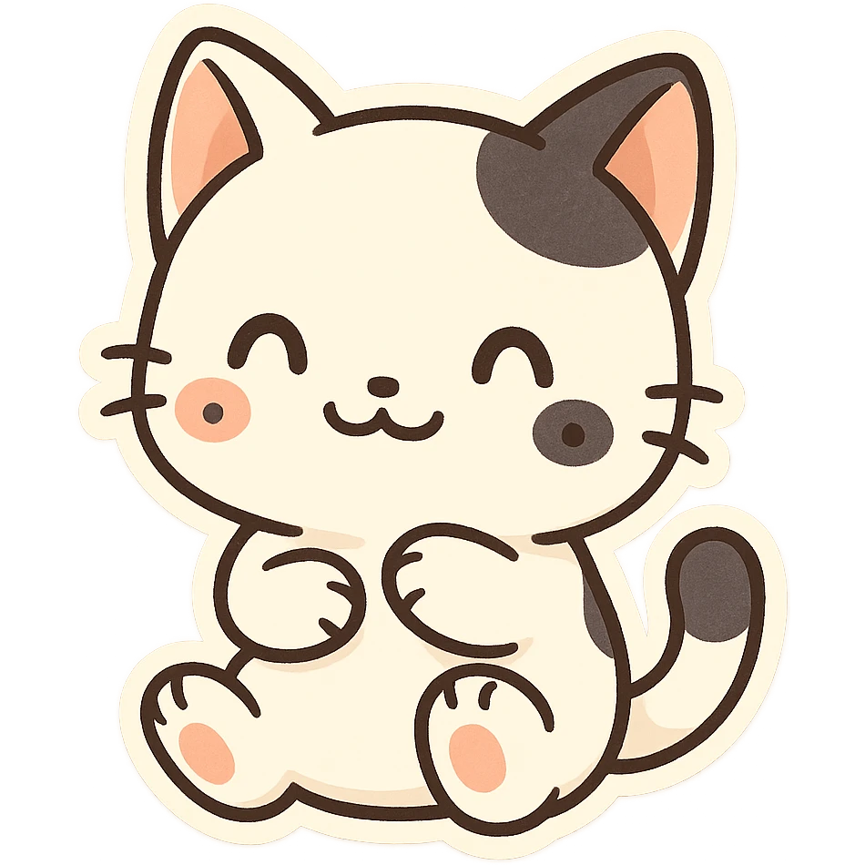 white cat with three black spots on its face, cute and cartoonish style emoji