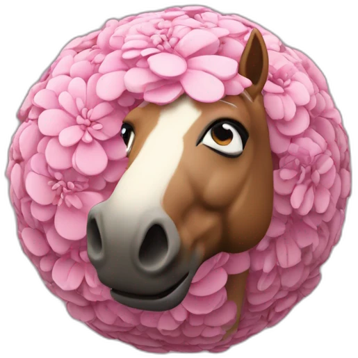 3d sphere with a cartoon filthy peony Horse skin texture with calm eyes emoji