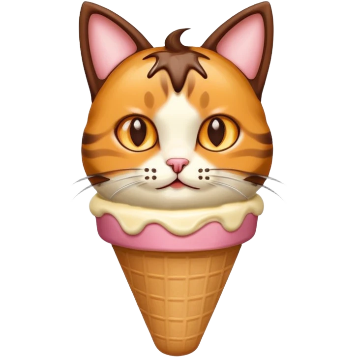Haz un emoji de un helado de chocolate con sirope naranja, con cara de gato y orejas y bigotes de gato emoji