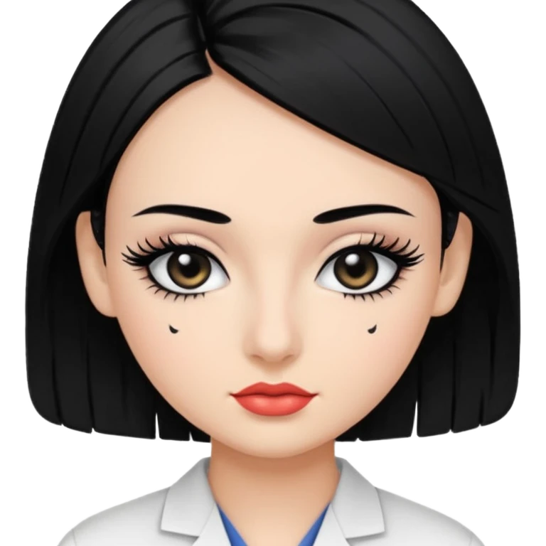 Medical student, black hair, black eyes, false eyelashes, makeup, eyeliner,  emoji