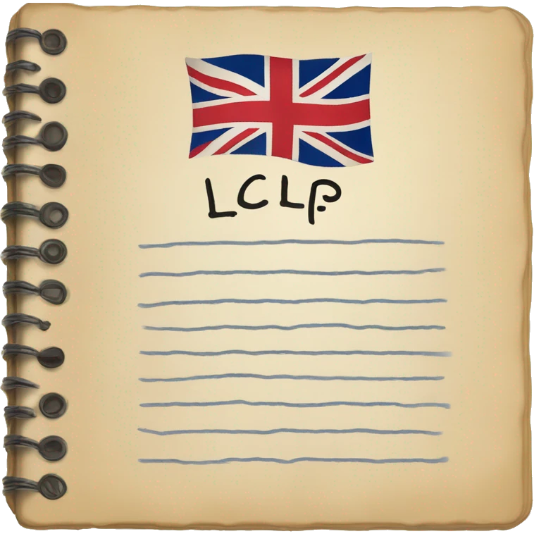 Notebook for writing English words with the Great Britain flag icon and the inscription LCP emoji