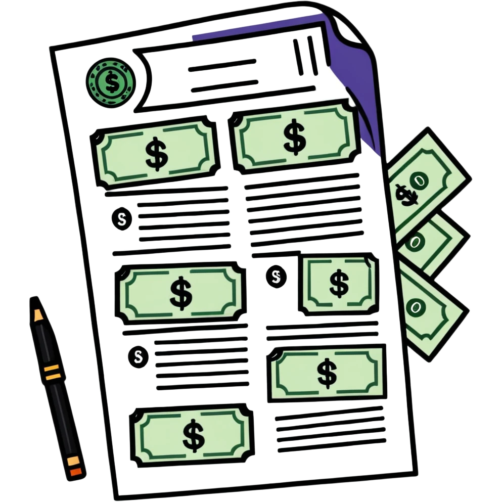 tax document with dollar signs emoji