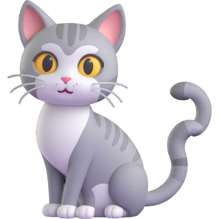 3D cartoon style cat character, grey pepper color, standing with tail curled emoji