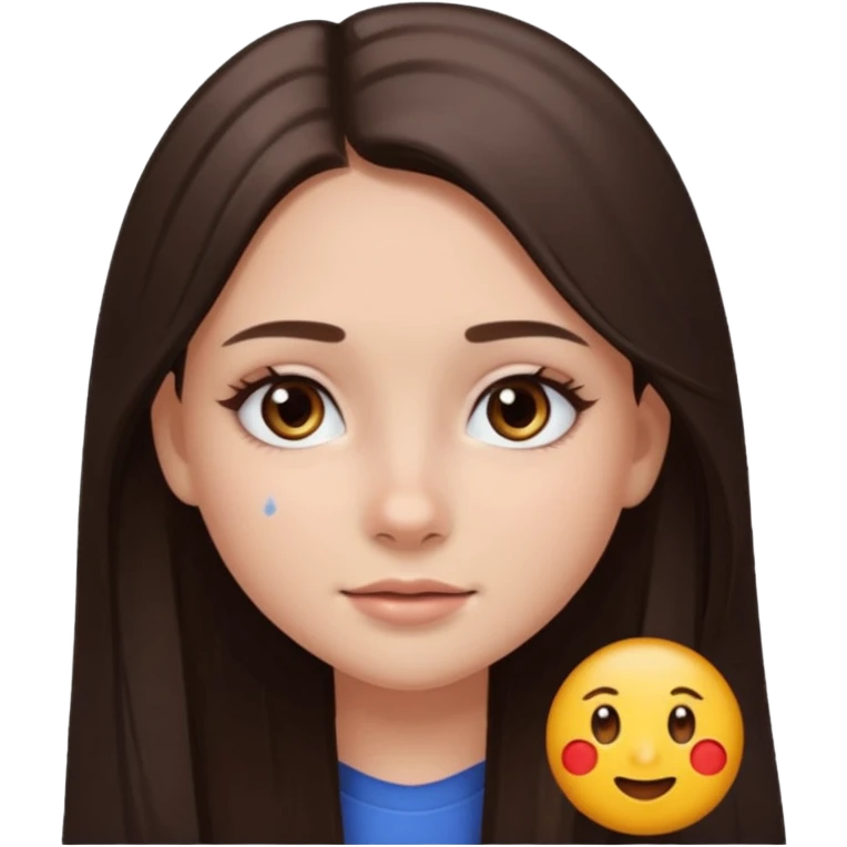 beautiful girl with long brown dark hair straight and with gray eyes with a small birthmark on her cheek emoji ios 18 emoji