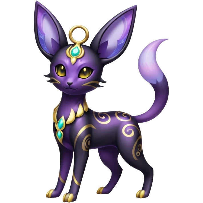 Shiny Exotic Badass Colorful Ethereal Royal Mysterious Gothic Espeon-Umbreon-Pokémon-Fakémon-hybrid-creature (full body) with random pattern-markings emoji
