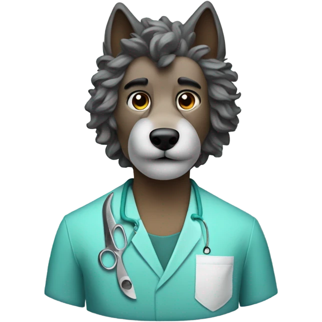 Barber wolf with surgeon mask & curly hair emoji