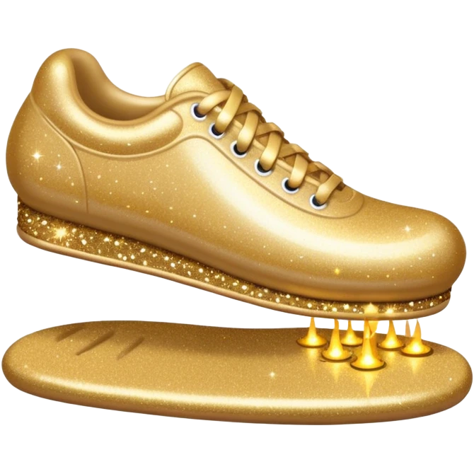 emoji of a human foot pressing on the ground, with two short curved pressure lines under the sole to show the weight, surrounded by shiny glitter sparkles for a bright and sparkling effect, simple cartoon style emoji