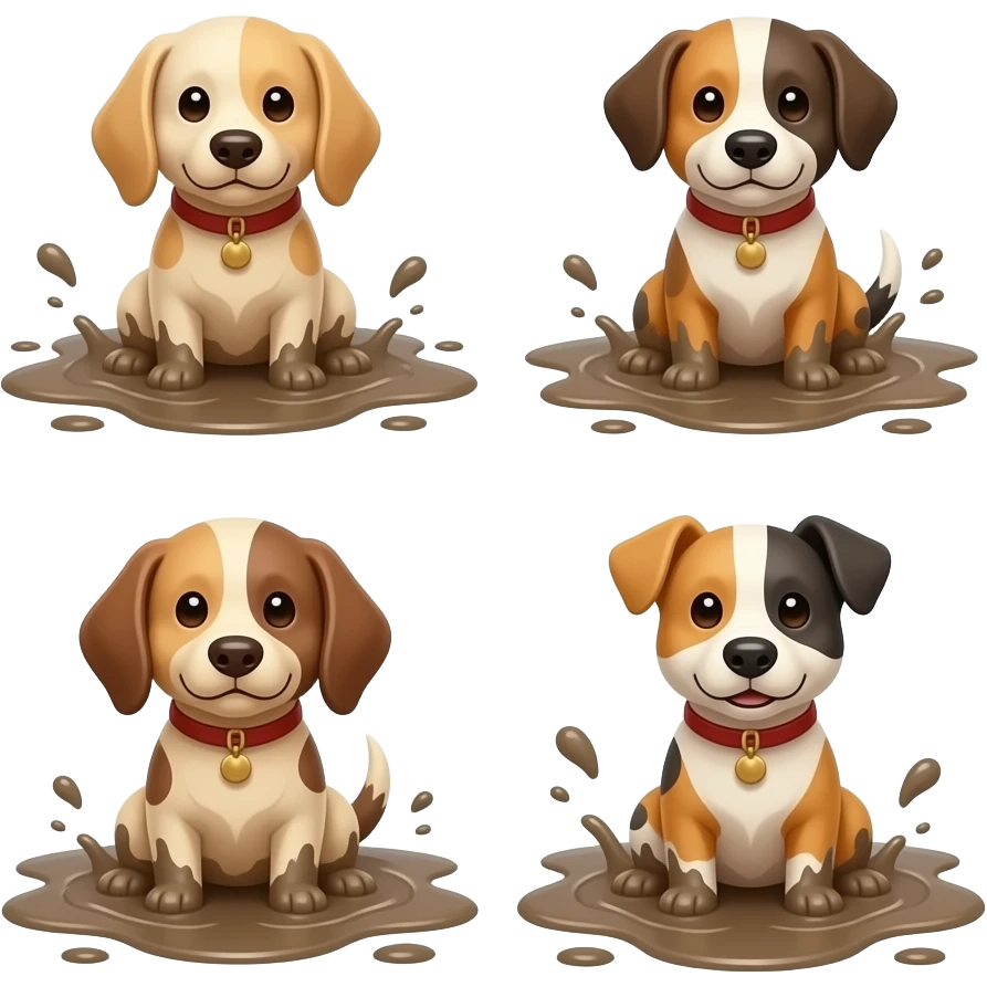 Six dogs in mud puddle emoji