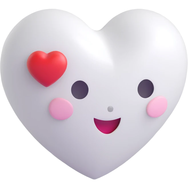 3D heart, white color, Microsoft 3D emoji style emoji