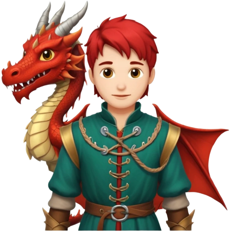 a dragon tamer in medieval time with a dragon next to him emoji