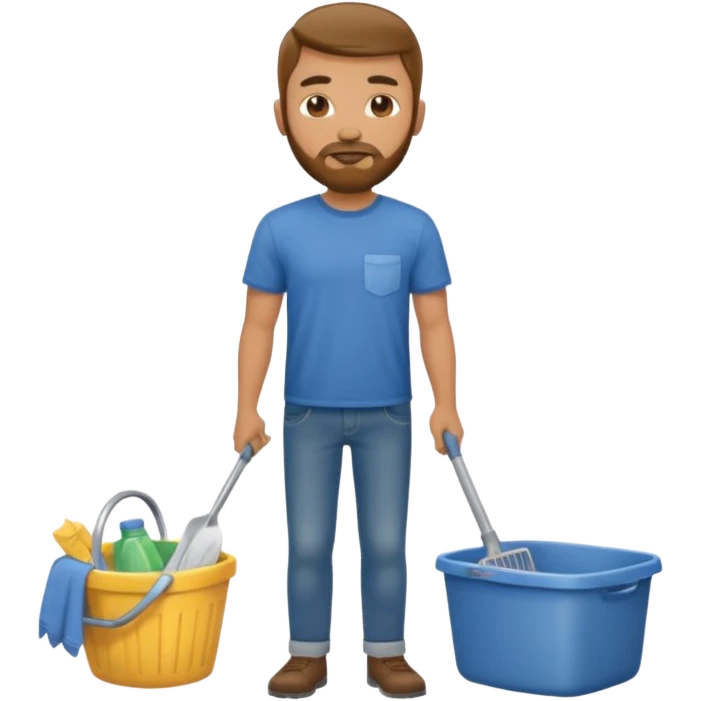 Guy with very short beard doing house chores emoji