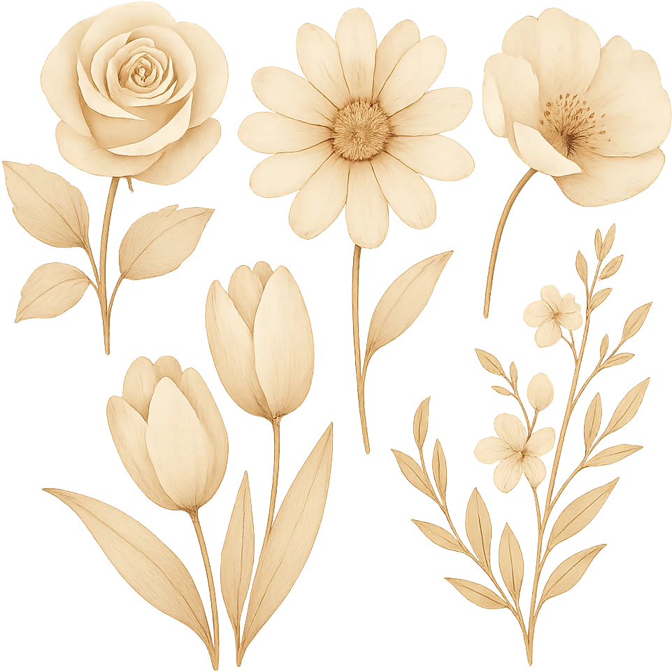 flowers in beige tones, vanilla girl style emoji