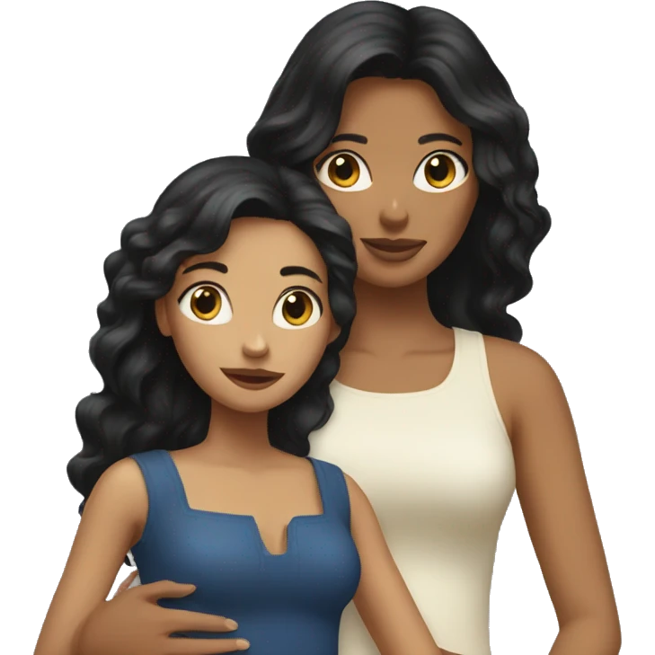 A black hair woman holding a blonde girl  emoji