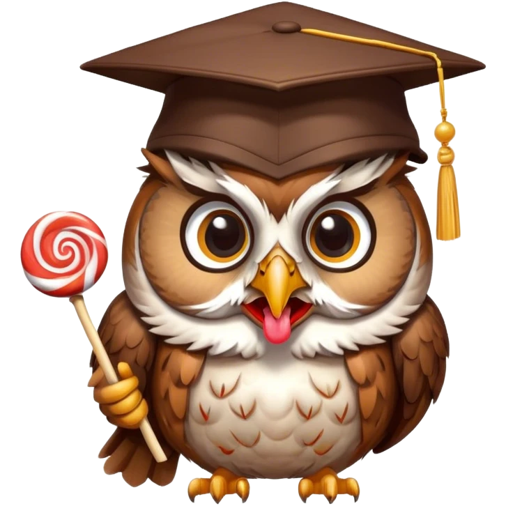 Owl in scholar cap Licking lollipop emoji