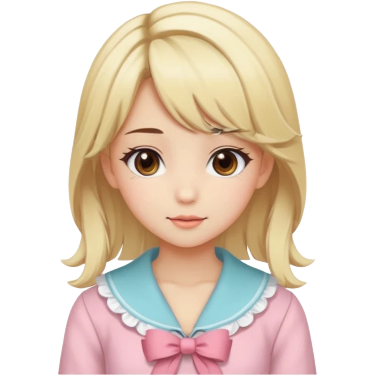 Cute anime girl with blonde hair and brown highlights and cute coquette clothes emoji