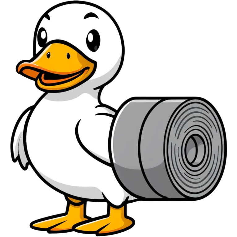 duck holding a roll of duct tape with a funny expression emoji