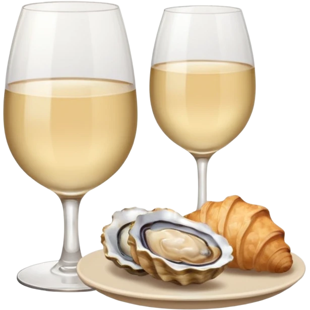 French cuisine humanless avatar in clean emoji-style illustration. 1 Croissant, oysters and wine glass, soft beige tones, simple shapes, flat design, refined and cozy. emoji