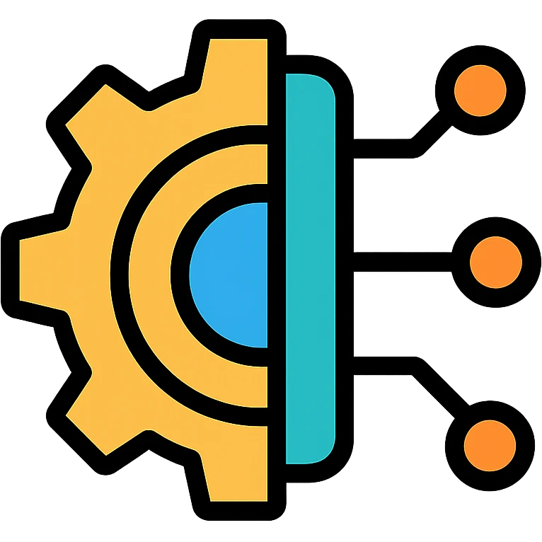 gear and circuit board merged, symbolizing technology and computers, sleek color outlined icon style emoji