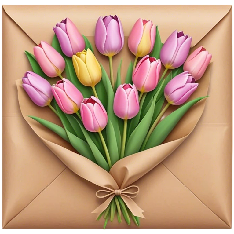pastel tulip bouquet wrapped in brown paper emoji