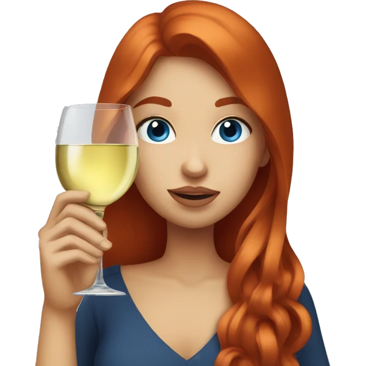 Red hair blue eyes girl drinking white wine emoji