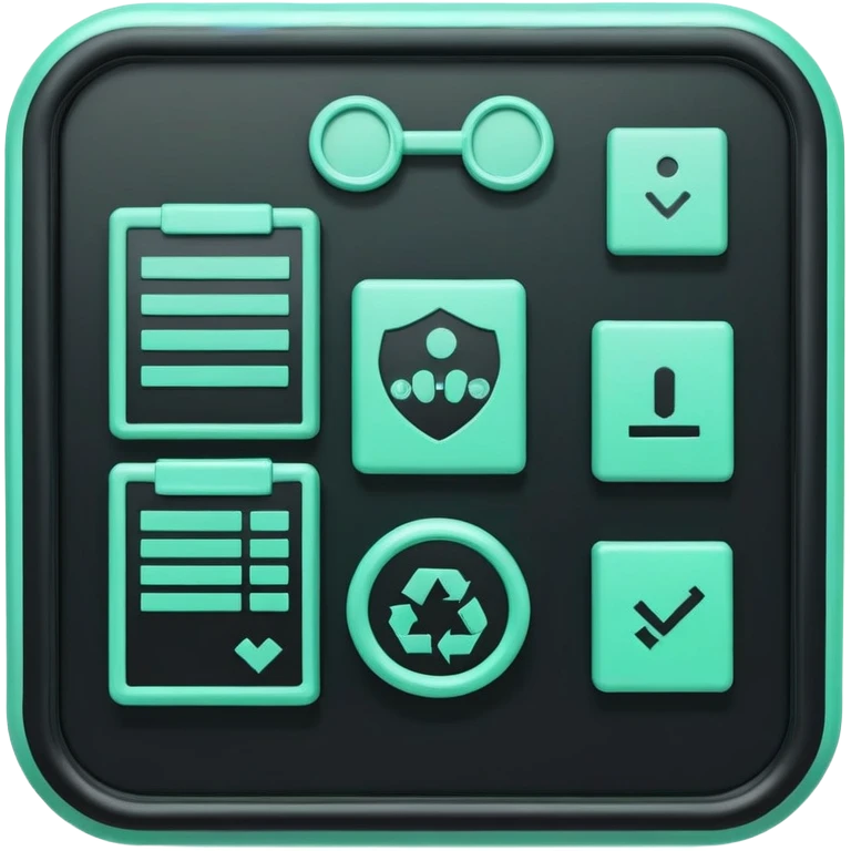 Responsabilité Administrative (Administrative Responsibility), 3D technical icon with black and mint green (#B5F4D3), accountability framework with compliance metrics and procedural safeguards emoji