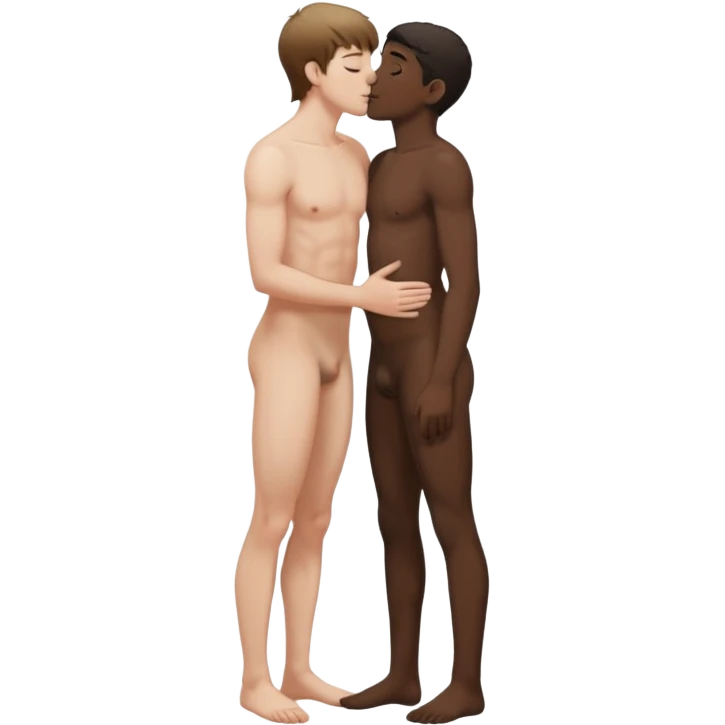 White brown hair adult male tongue kissing black adult male full view body naked emoji