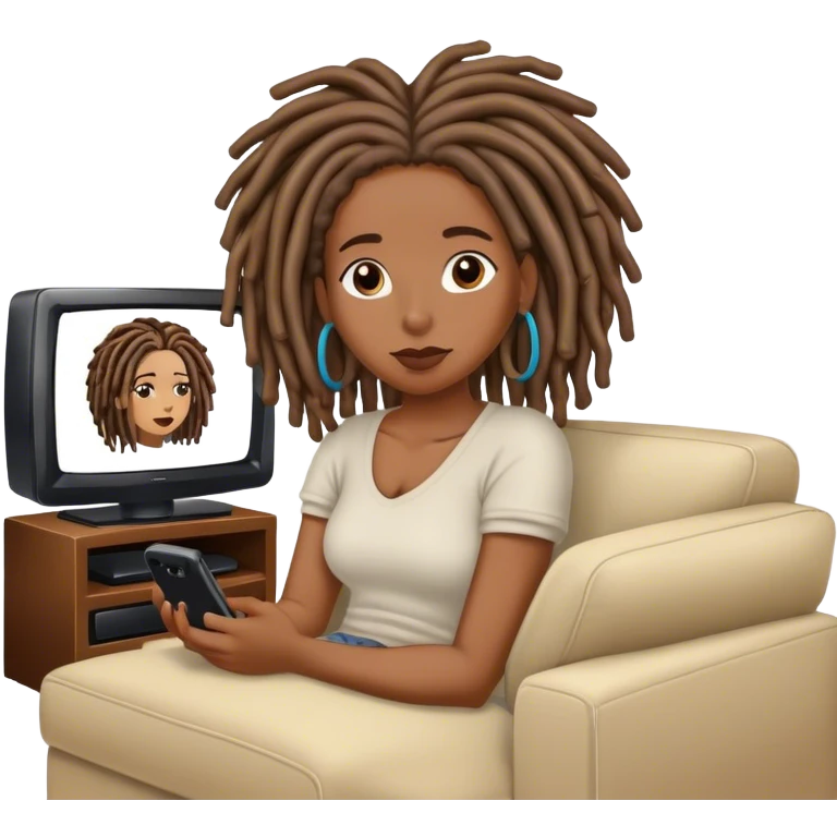 Black woman with locs watching tv emoji