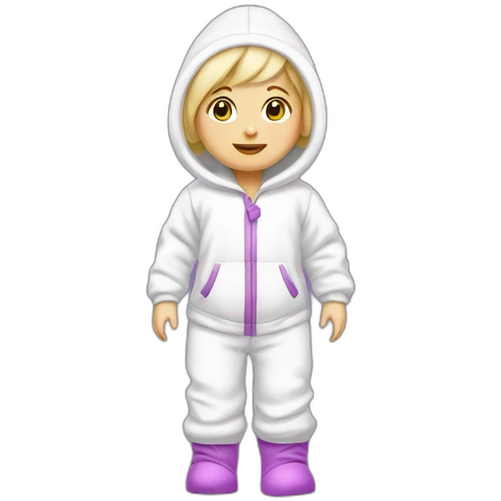 Bébé blonde en pijama 100% blanc et des bottes mauve  emoji
