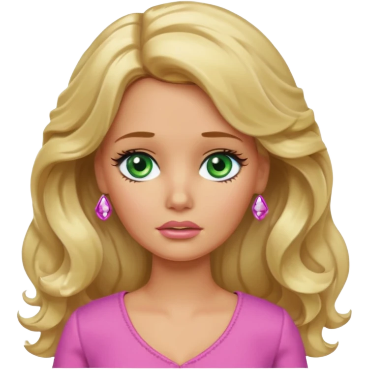 sad Barbie with blonde wavy hair green eyes and tan skin emoji