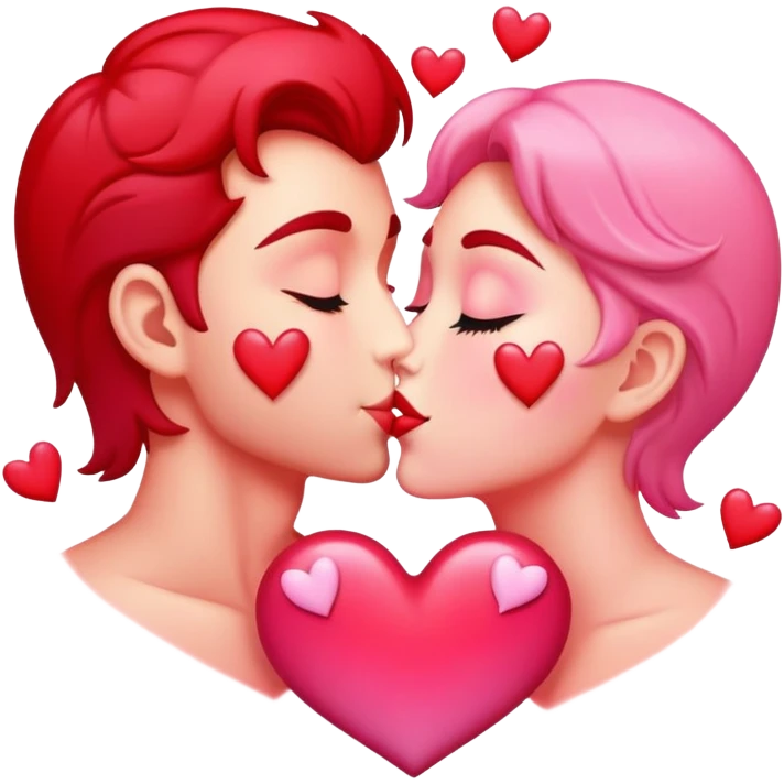 passionate kiss with hearts emoji