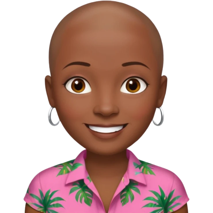 create an emoji of Sky in mamma Mia but with short almost bald dark brown hair, dark skin, dark brown eyes and an orange and pink tropical shirt with short sleeves emoji