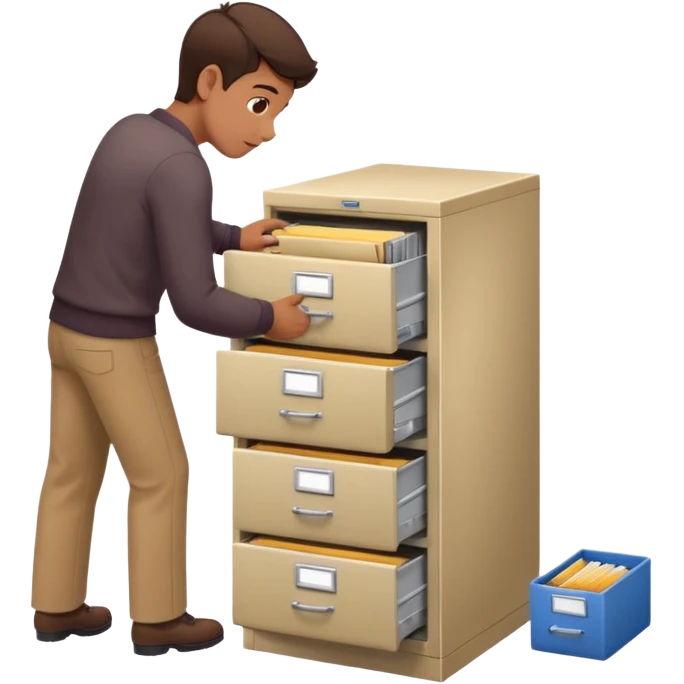 A person opening a filing cabinet to search for file emoji