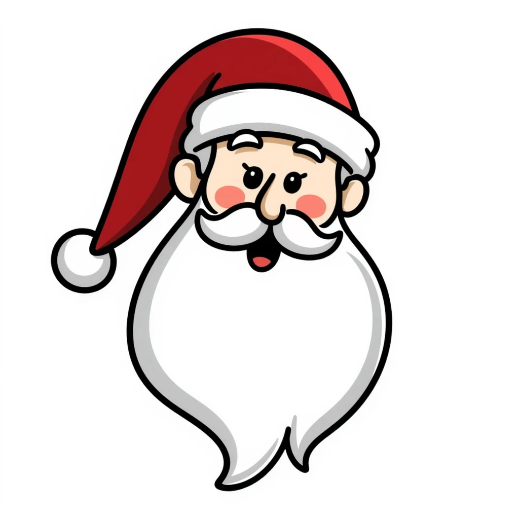 Santa head with long white beard, rosy cheeks, twinkling eyes and red hat emoji