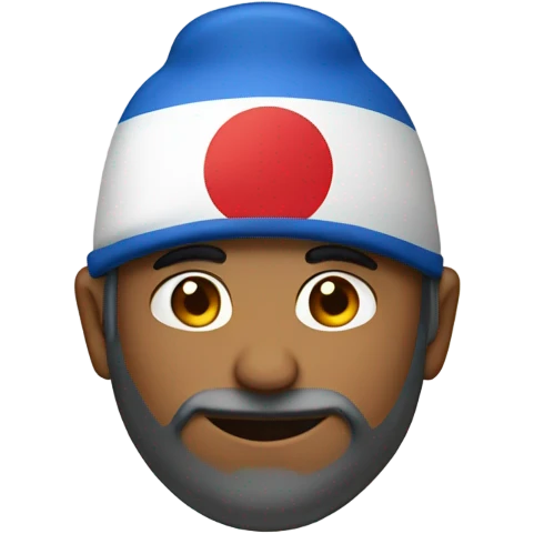 Indian man wearing blue hat with Japanese flag  emoji