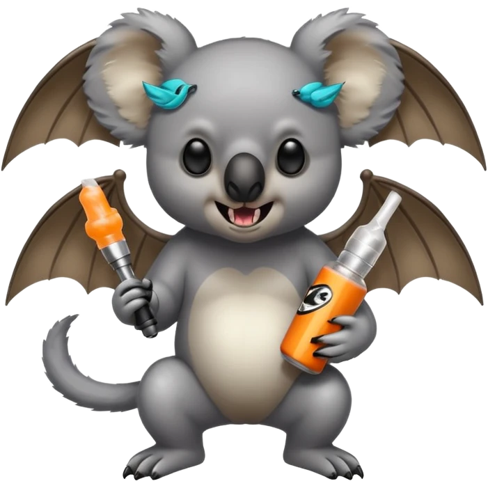 Koala with bat wings and fangs , wearing Nike dunks  holding a vape emoji
