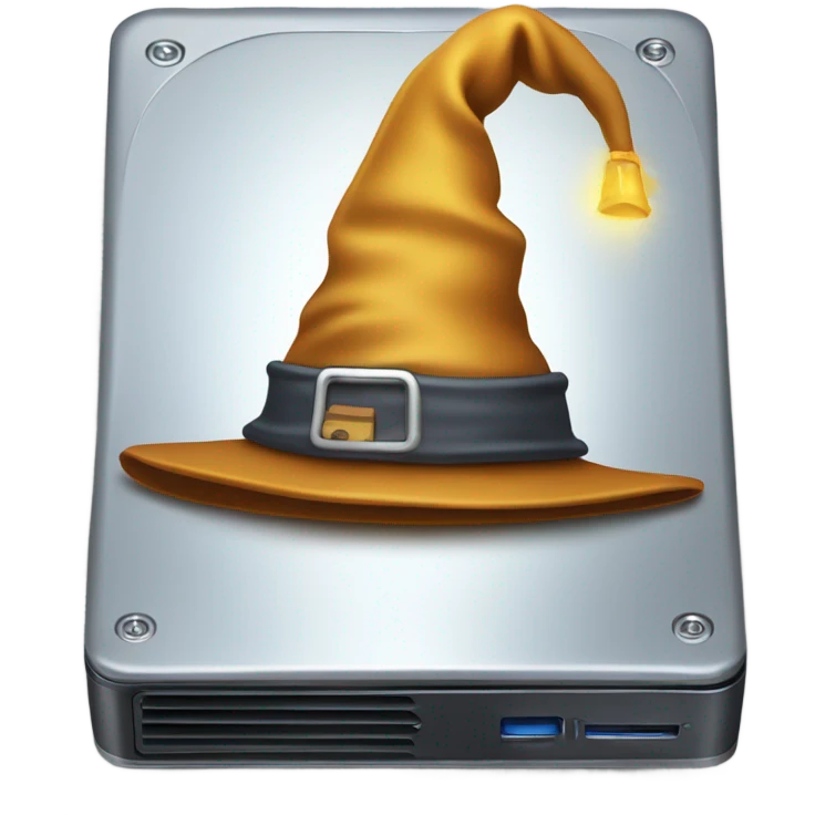 wizard's hat on hard disk emoji