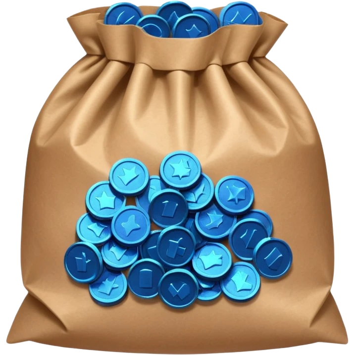blue coins inside a brown bag  emoji