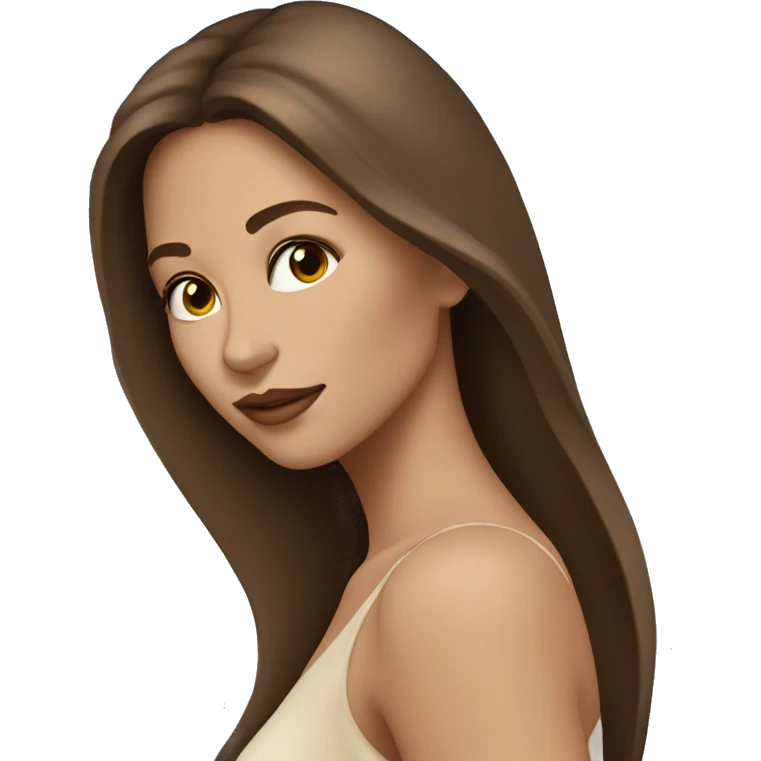 Beautiful woman, long brown hair, beige skin, model emoji