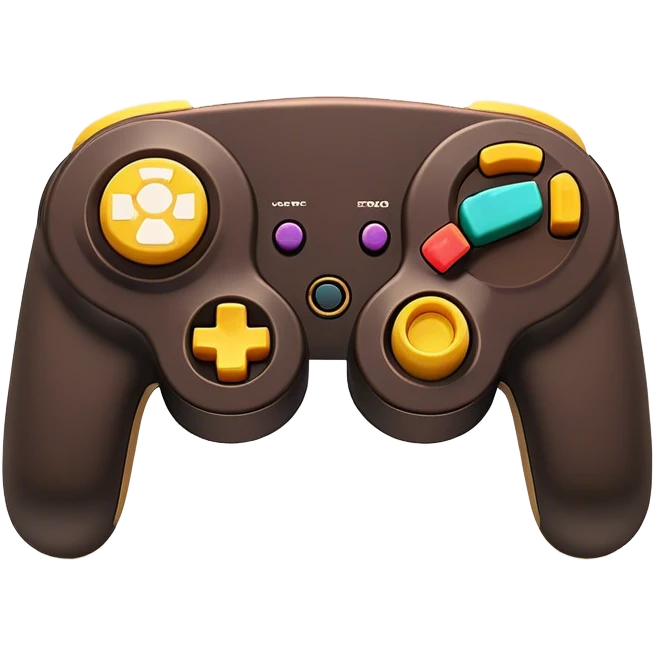Clash of Clans aesthetic: Cinematic Playful GameCube Controller Portrait Emoji, rendered in a 3D vector-style similar to standard emojis with minimal shading and bold, simplified shapes. A compact, distinct form with signature details, softly glowing with a nostalgic gaming charm. Simplified yet unmistakably iconic, highly detailed and consistent, glowing with a soft radiance and high shine. Stylized with a touch of retro gaming magic and a soft glowing outline, capturing the essence of a beloved gaming relic with a friendly, playful manner! emoji