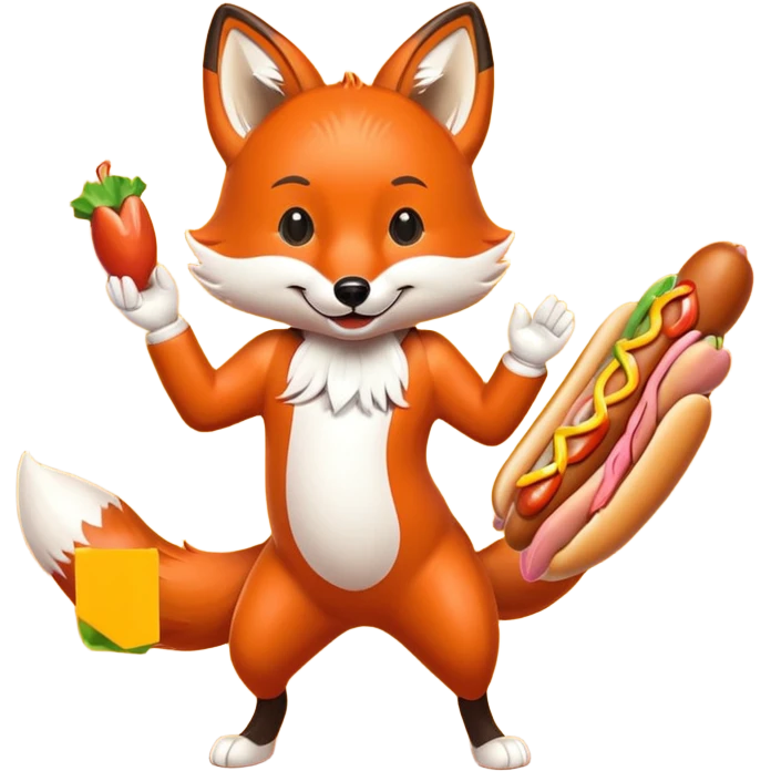 Dancing fox with hot dogs emoji