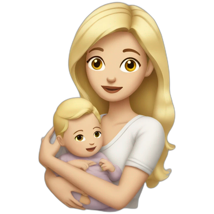 woman with blonde hair and brown eyes holding baby emoji