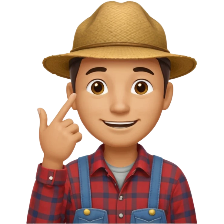 combination of these 👨‍🌾😄 with 🤔 gesture; a and under his face and thinking emoji