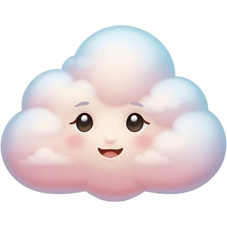 Cinematic tiny snuggly cloud, soft fluffy texture, gentle glowing edges, cute blushing cheeks, floating peacefully in a pastel sky, warm and dreamy. emoji